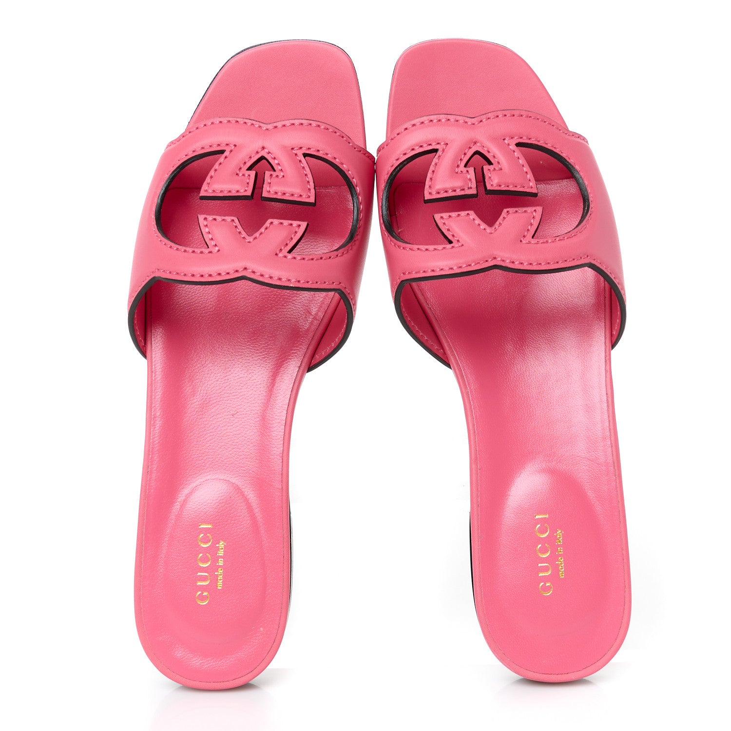 Gucci Cosmos Softy Calfskin Interlocking G Cut Out Slide Sandals 38 Rhodamine Pink 2 of 9