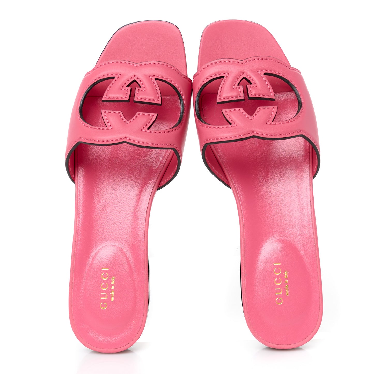 Cosmos Softy Calfskin Interlocking G Cut Out Slide Sandals 38 Rhodamine Pink