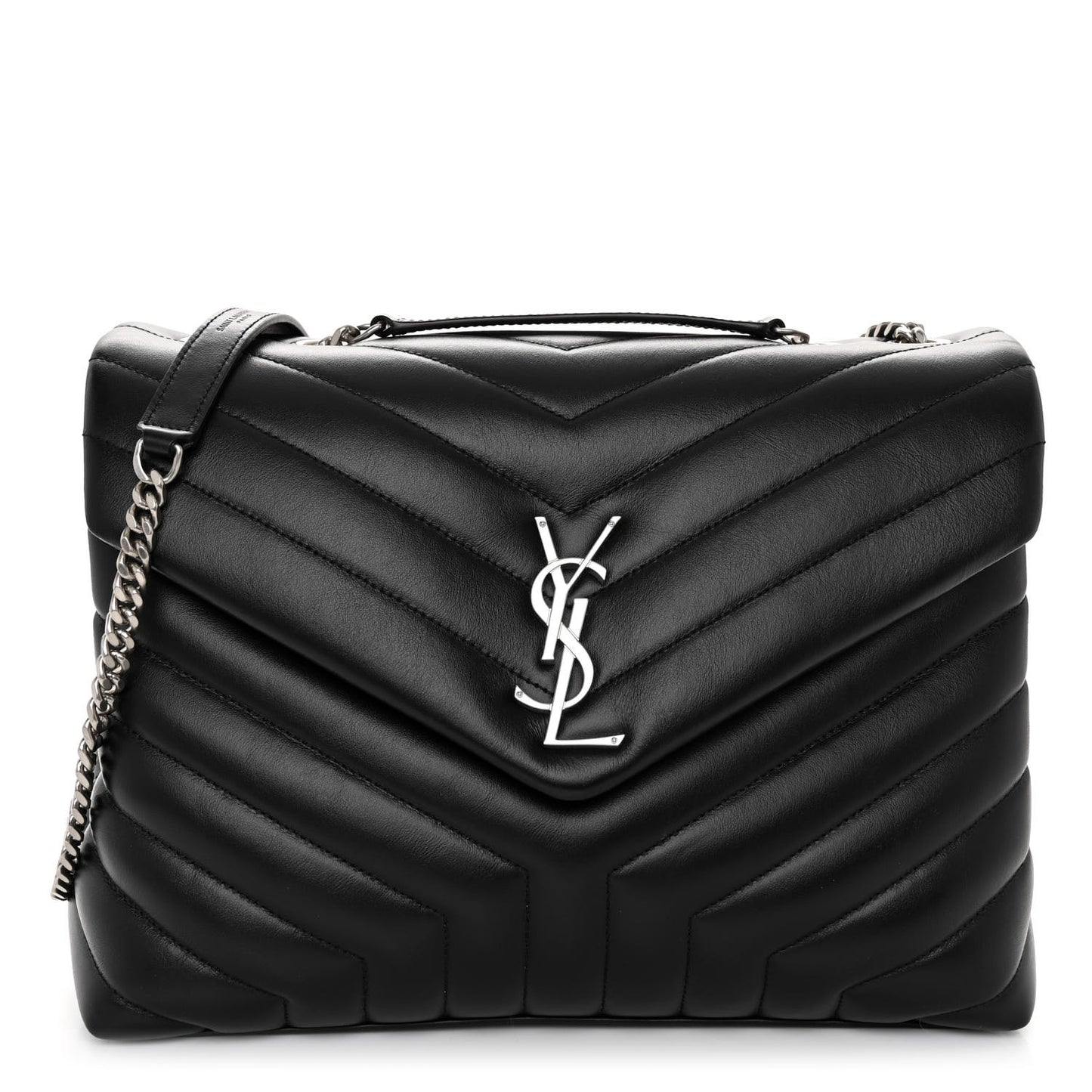 Calfskin Y Quilted Monogram Medium Loulou Chain Satchel Black