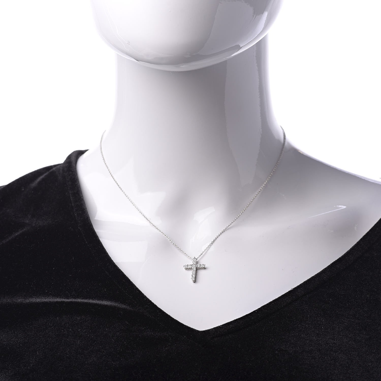 Tiffany Platinum Diamond Small Cross Pendant Necklace 3 of 7