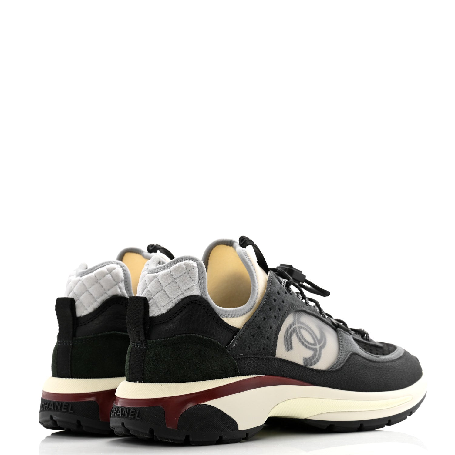 Chanel Fabric Suede Calfskin Mesh Womens CC Sneakers 38.5 Black Dark Grey White Light Grey 4 of 11