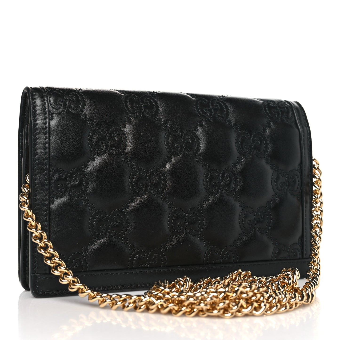 Calfskin GG Matelasse Chain Wallet Black