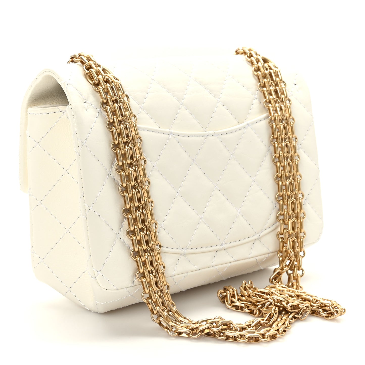 Aged Calfskin Quilted 2.55 Reissue Mini Flap White
