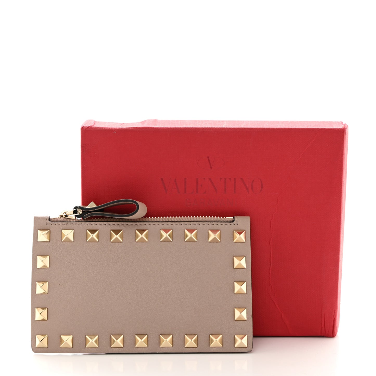 Calfskin Rockstud Coin Case Card Holder Poudre