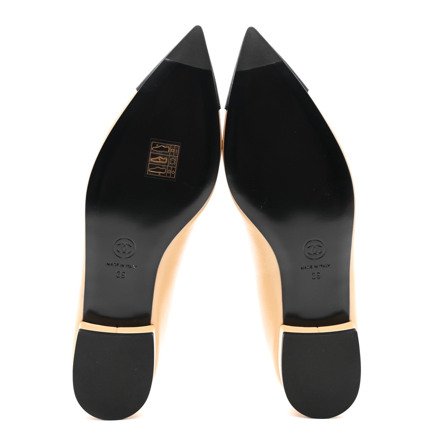Chanel Lambskin Grosgrain Pointed Toe CC Ballet Flats 39 Beige Black 5 of 9
