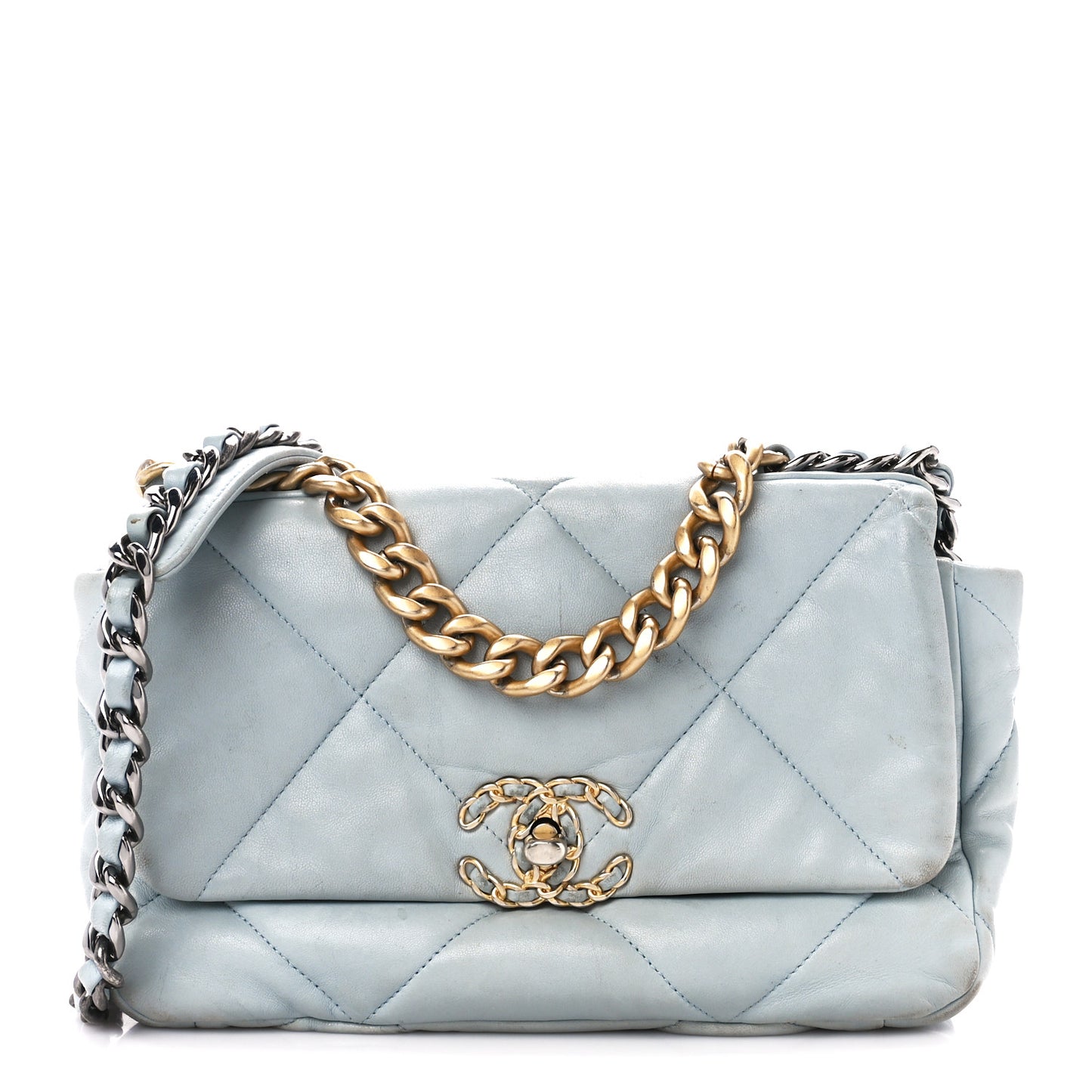 Lambskin Quilted Medium Chanel 19 Flap Light Blue