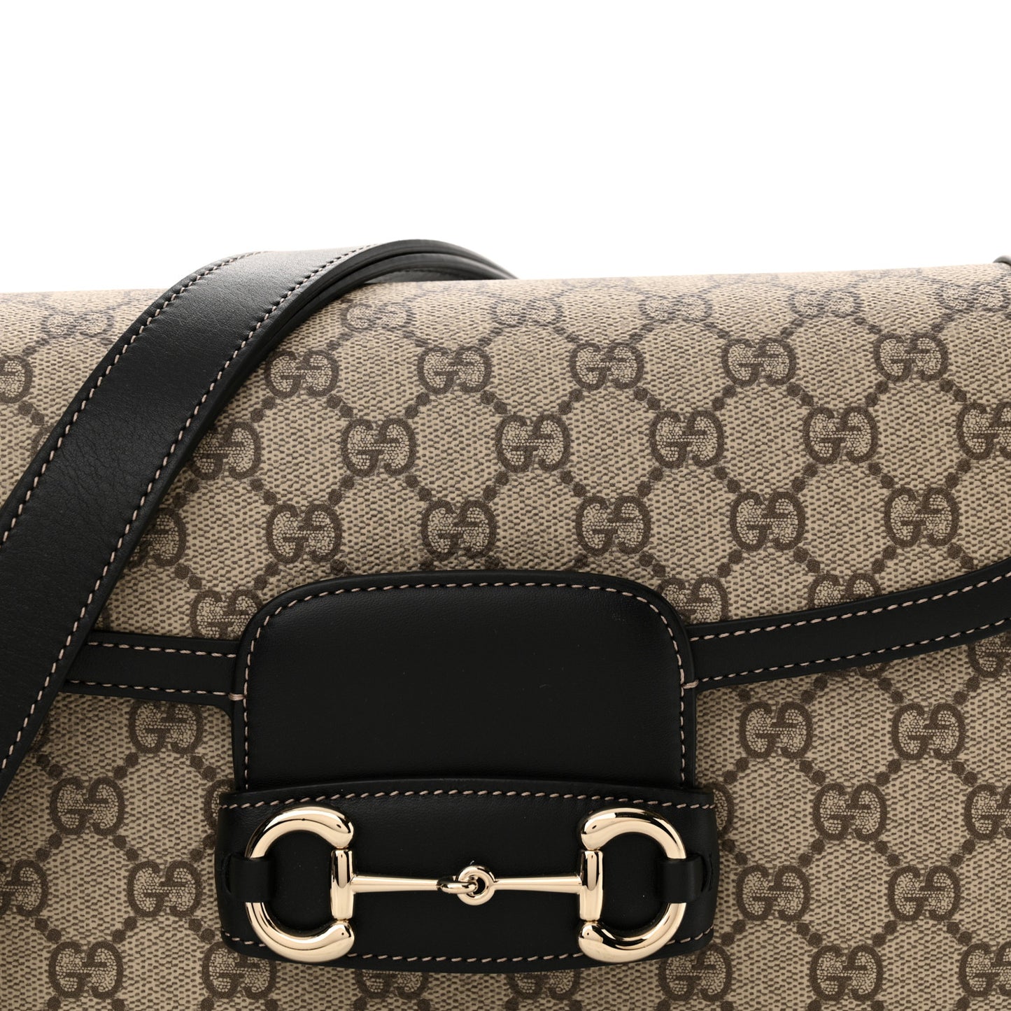 GG Supreme Monogram Horsebit 1955 Soft Small Shoulder Bag Beige Black