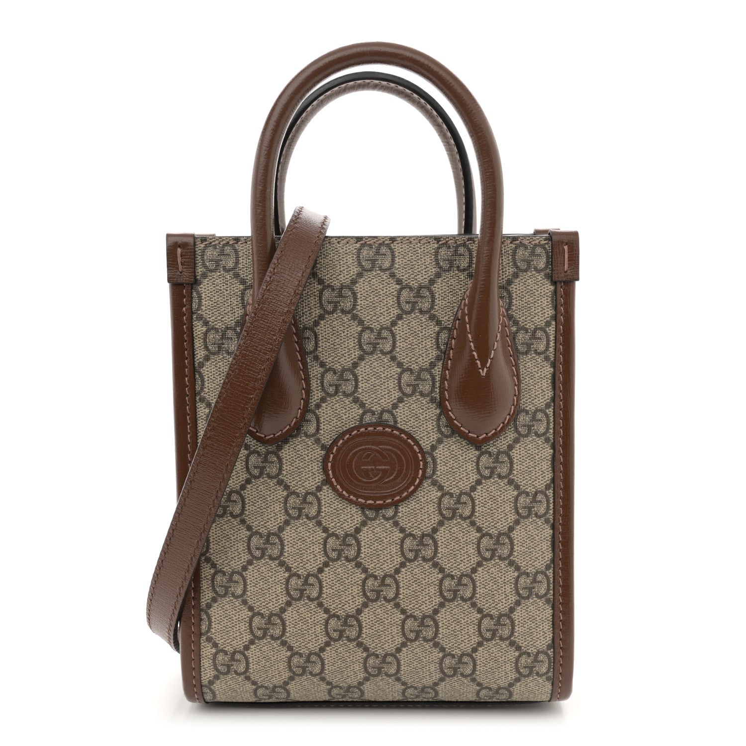 Gucci GG Supreme Monogram Azalea Calfskin Mini Retro Interlocking G Tote Bag Beige Ebony Brown Sugar 1 of 12