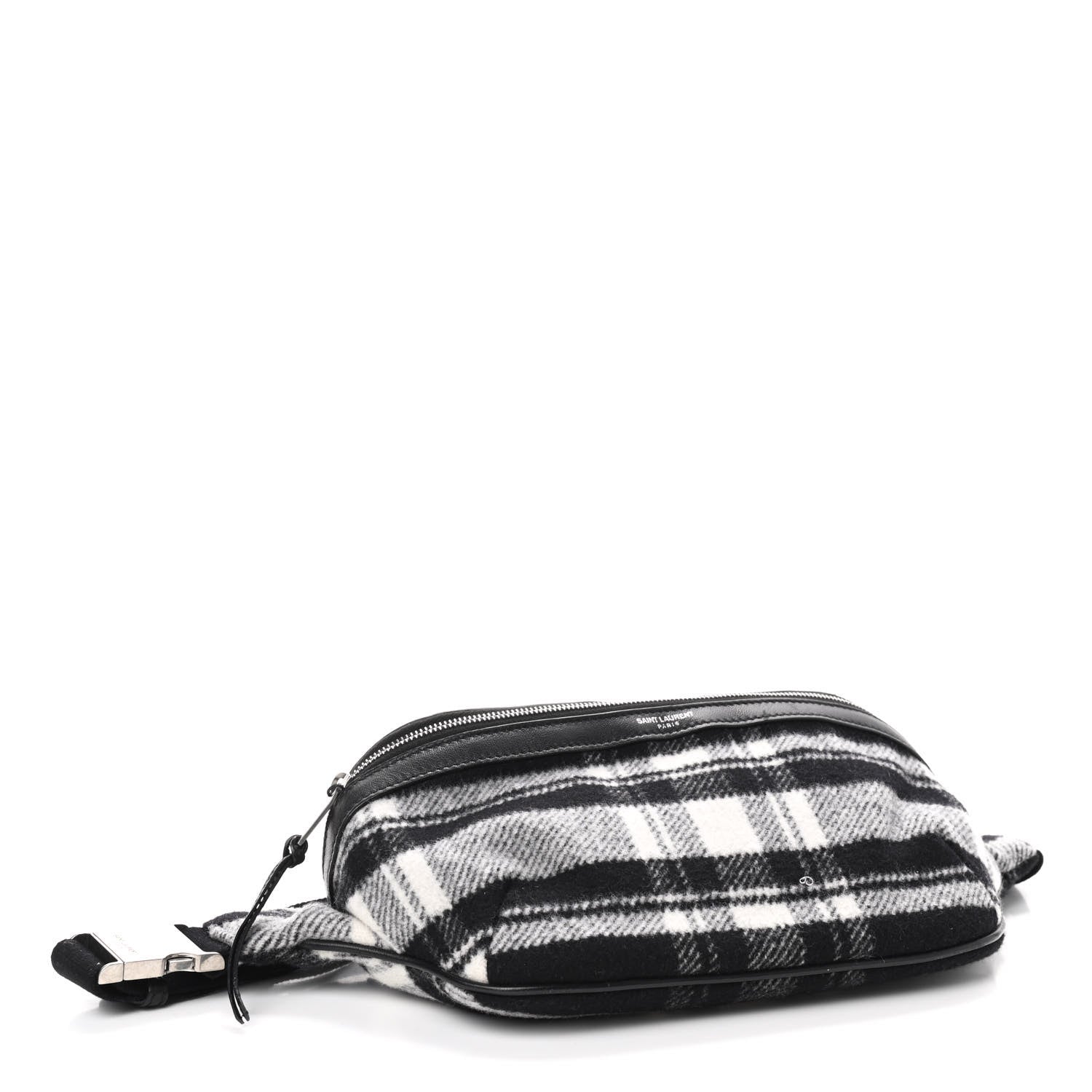 Saint Laurent Wool Tartan Belt Bag Black White 4 of 9