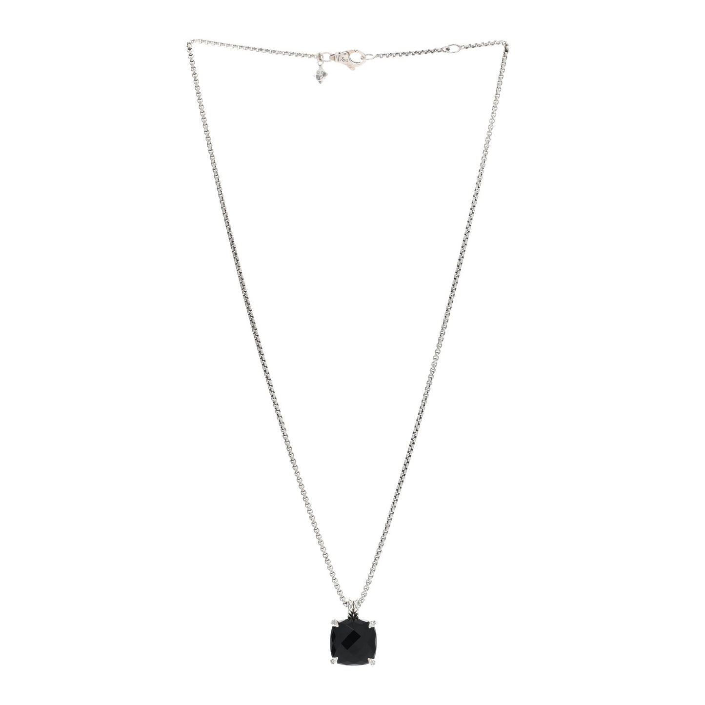 Sterling Silver Diamond Black Onyx 14mm Chatelaine Pendant Necklace