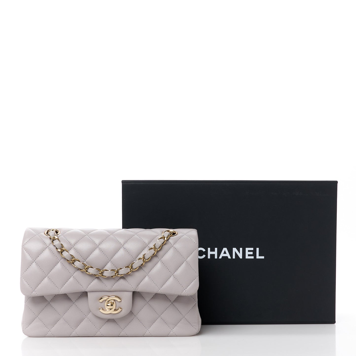 Lambskin Quilted Small Double Flap Light Grey