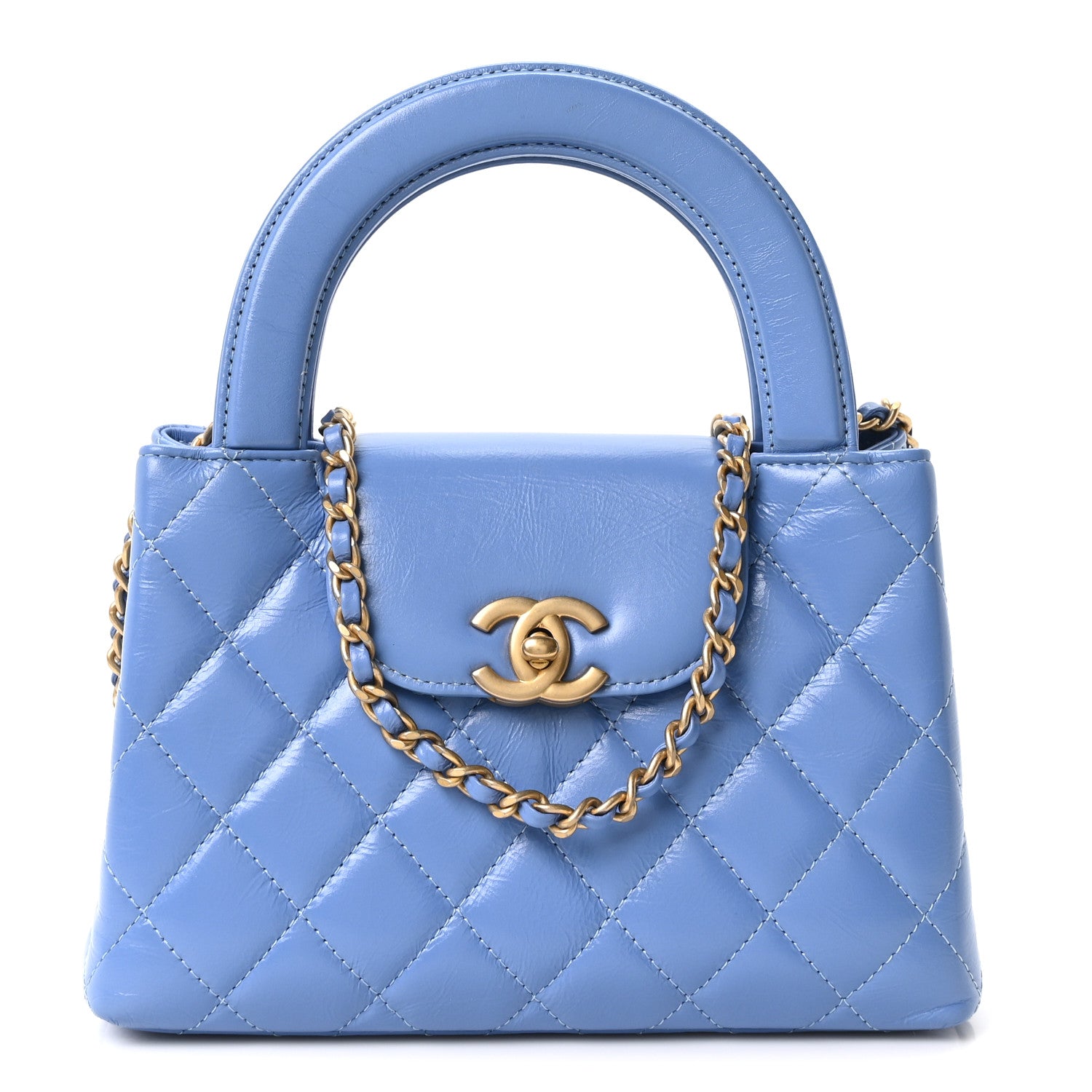 Chanel Shiny Aged Calfskin Quilted Nano Kelly Shopper Blue 1862867