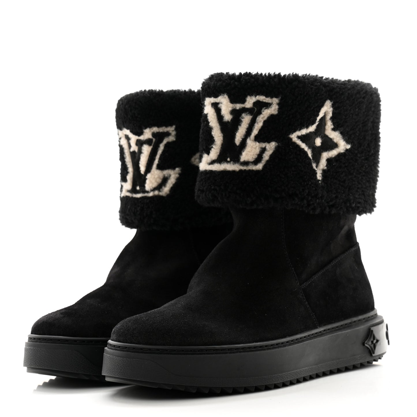 Suede Calfskin Shearling Snowdrop Flat Ankle Boot 39 Black