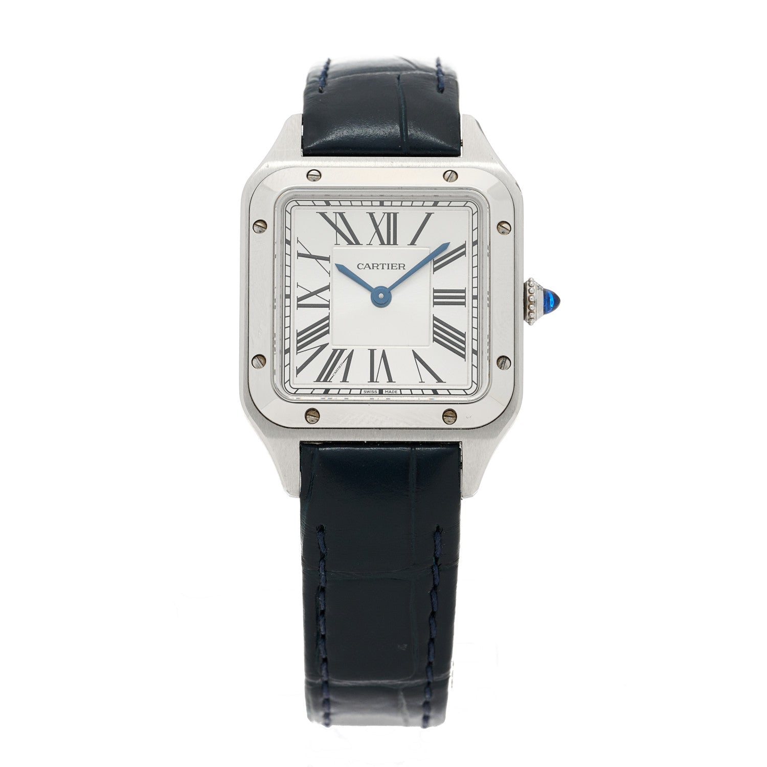 Cartier Stainless Steel Alligator 27.5mm Santos Dumont Quartz Watch Blue 1 of 5