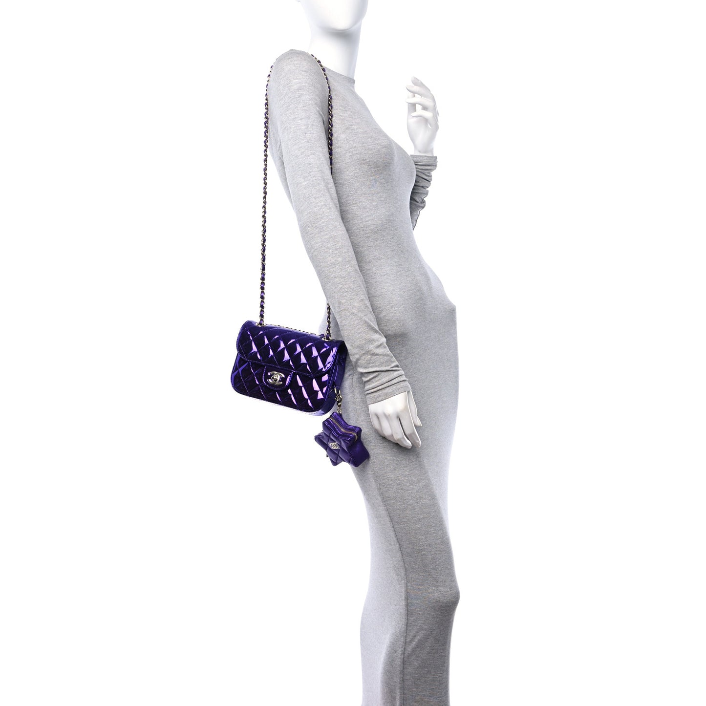 Mirror Calfskin Metallic Calfskin Quilted Hollywood Boulevard Mini Flap With Star Coin Purse Purple