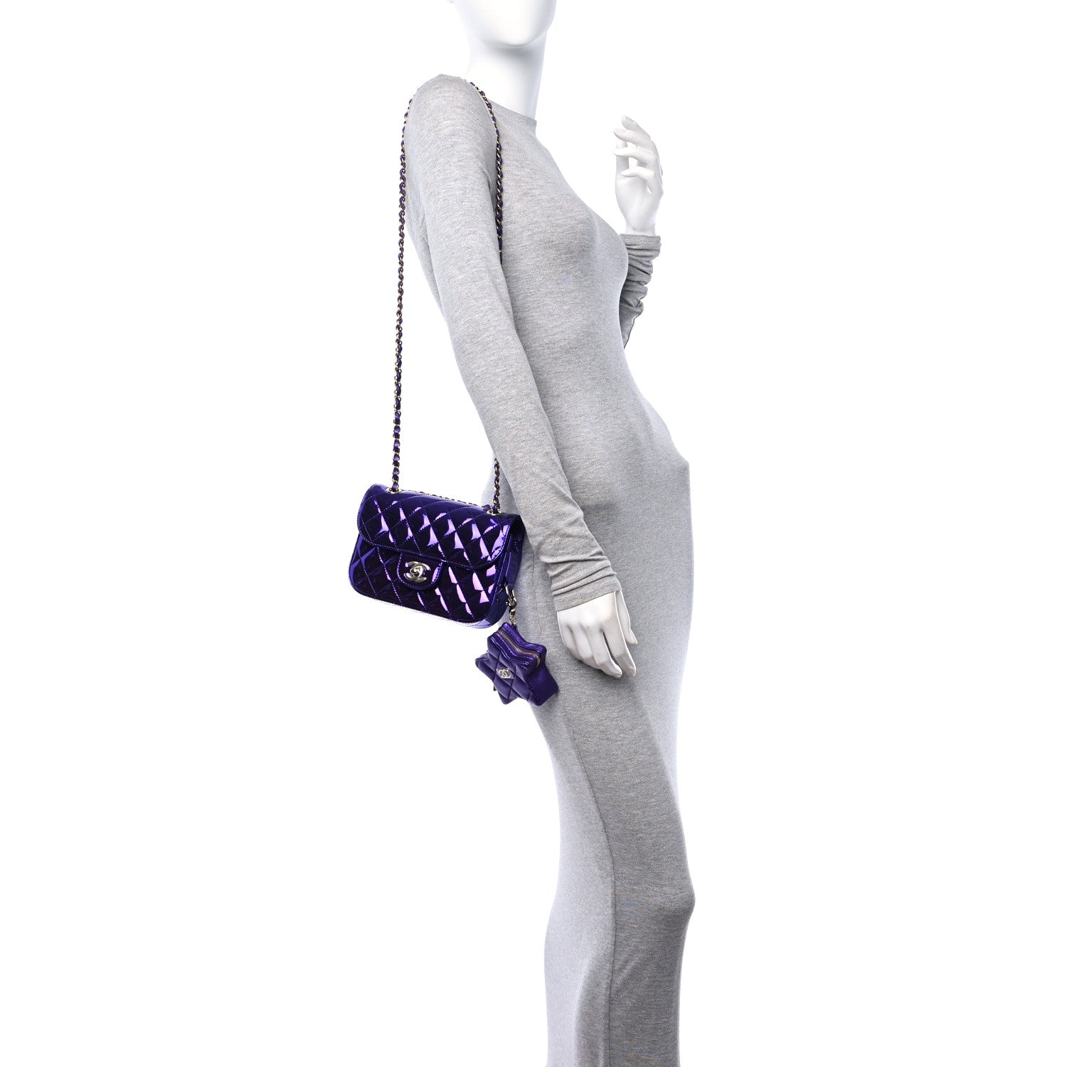 Chanel Mirror Calfskin Metallic Calfskin Quilted Hollywood Boulevard Mini Flap With Star Coin Purse Purple 2 of 13