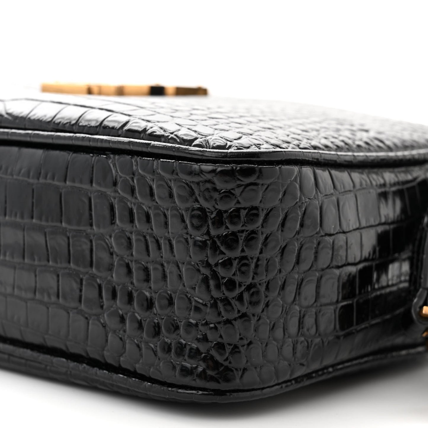 Patent Calfskin Crocodile Embossed Monogram Lou Camera Bag Black