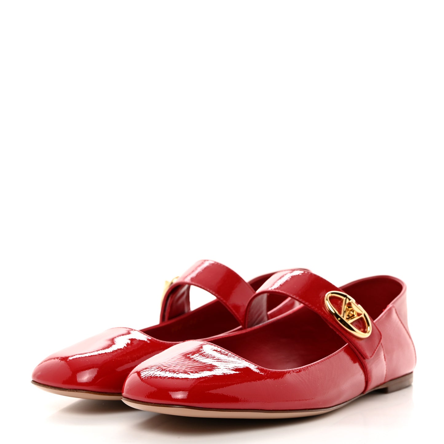 VALENTINO GARAVANI Naplack Nappa Vlogo Locker Mary Jane Collapsible Heel Ballerina Flats 40.5 Rosso Valentino