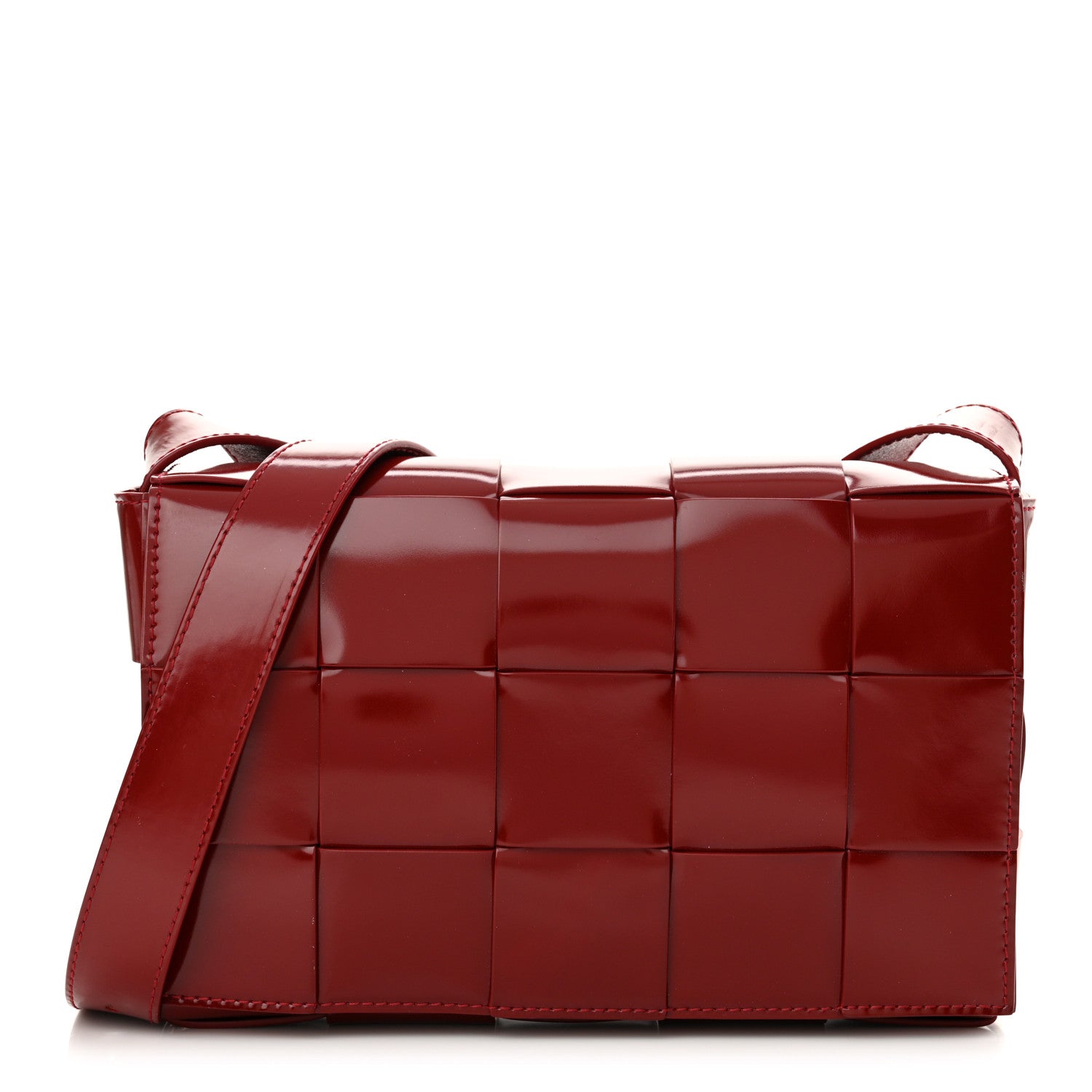 Bottega Veneta Patent Maxi Intrecciato Cassette Crossbody Bag Red 1 of 12