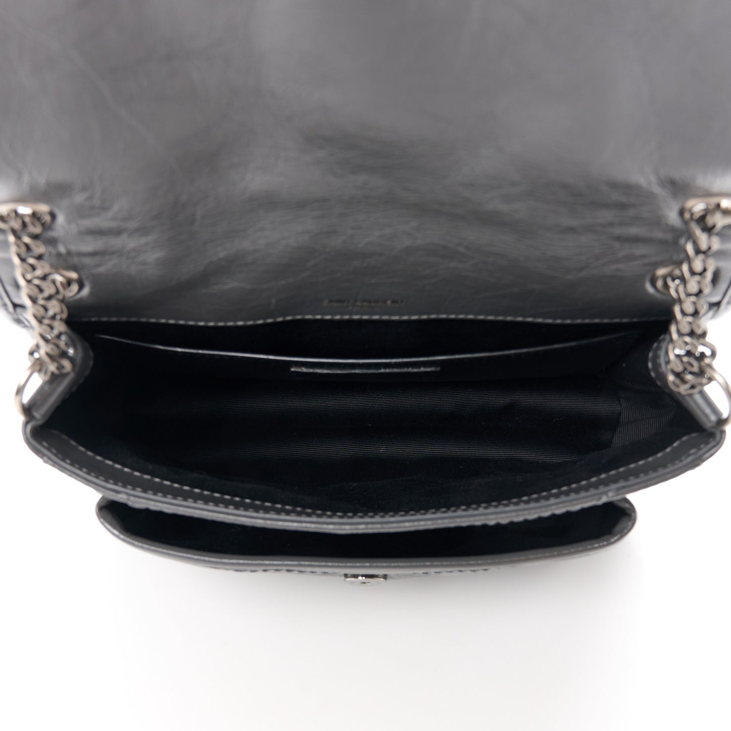 Crinkled Calfskin Matelasse Monogram Baby Niki Chain Satchel Storm