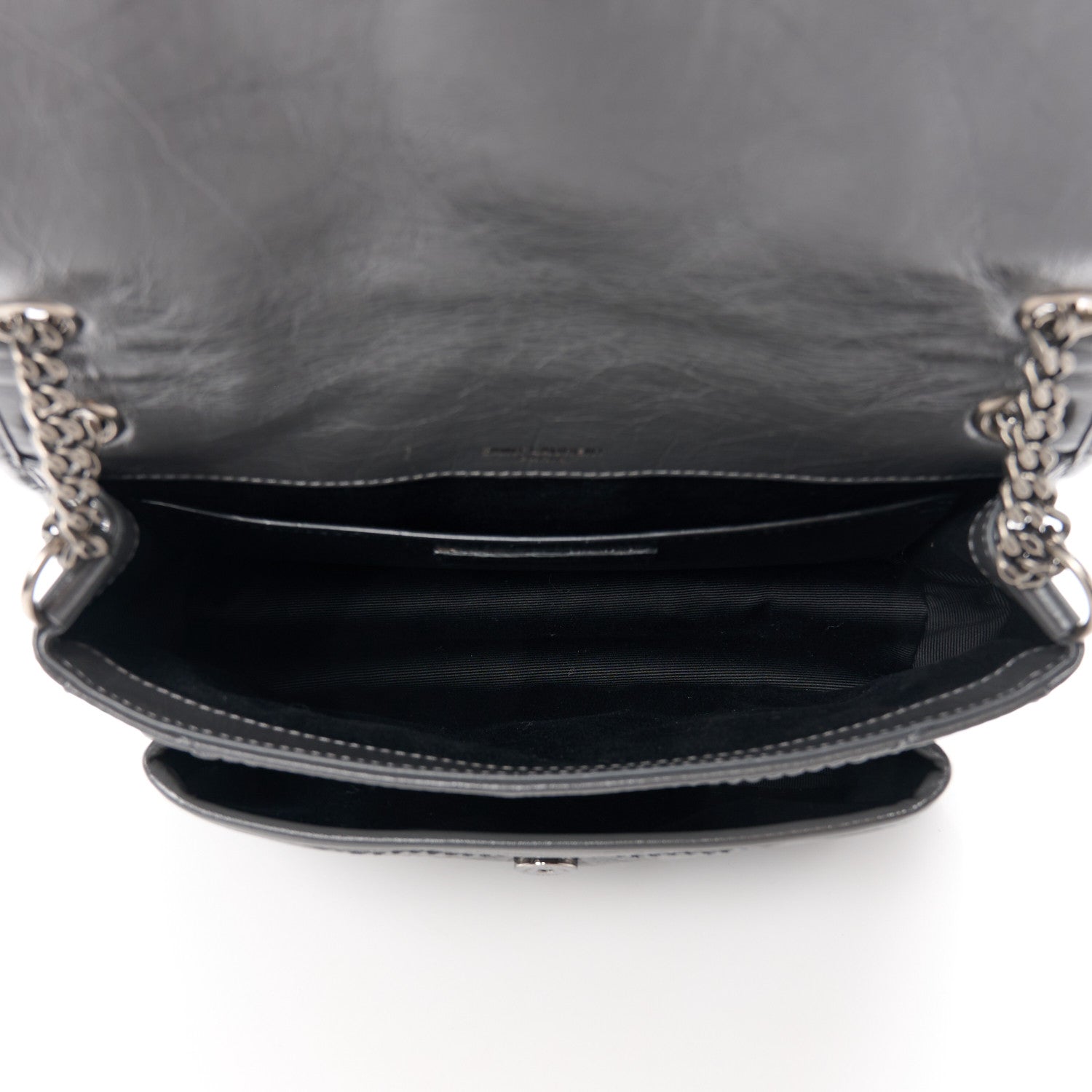 Saint Laurent Crinkled Calfskin Matelasse Monogram Baby Niki Chain Satchel Storm 5 of 11