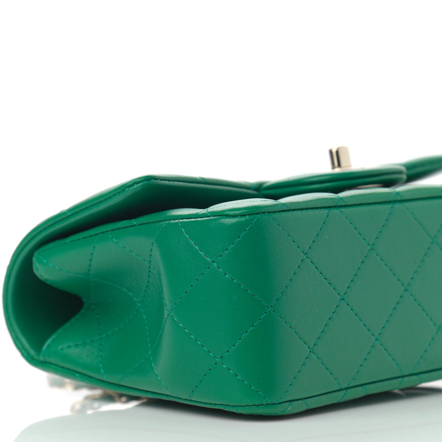 Lambskin Quilted Mini Top Handle Rectangular Flap Green