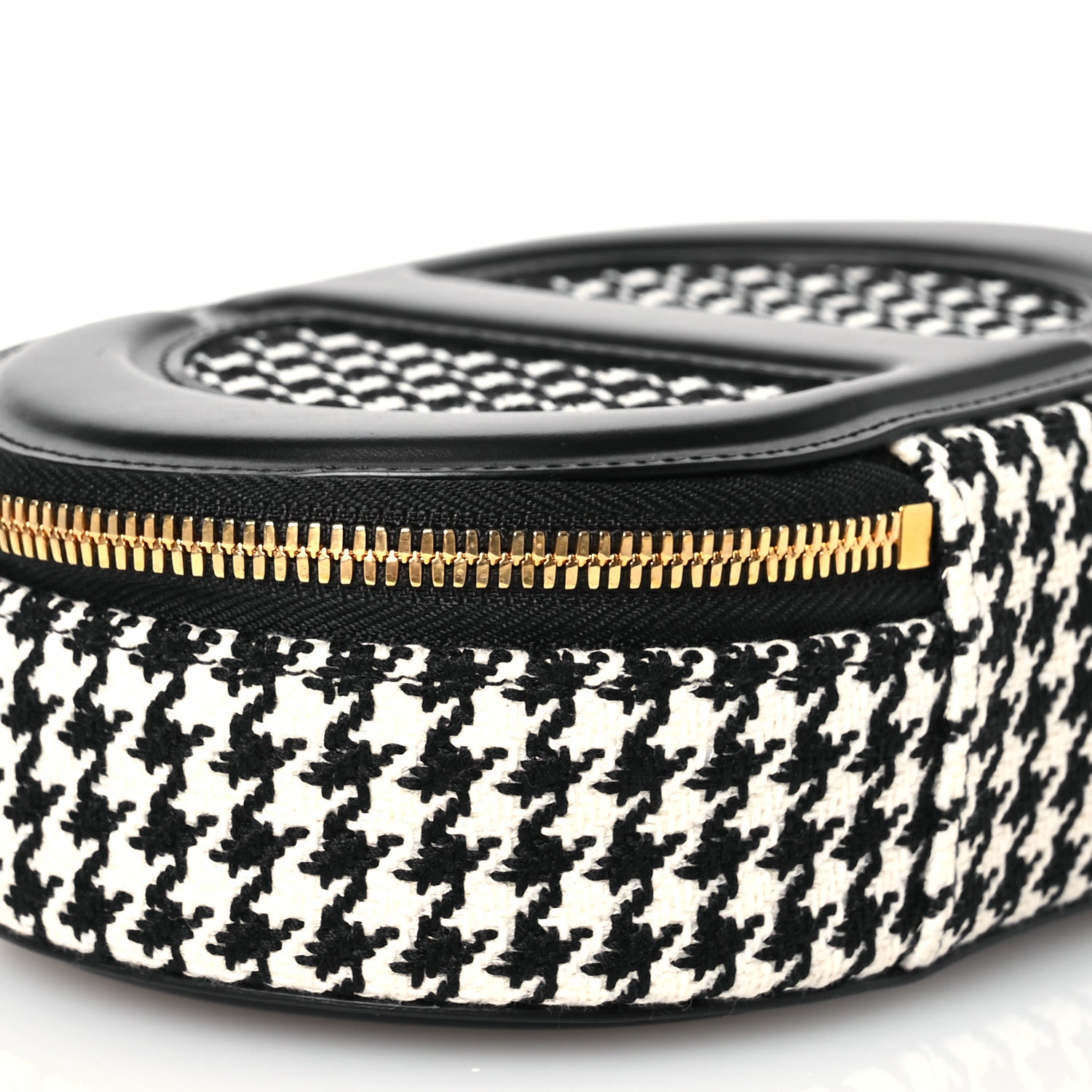 Christian Dior Calfskin Canvas Houndstooth Embroidered CD Signature Oval Crossbody Camera Bag Black White 10 of 11