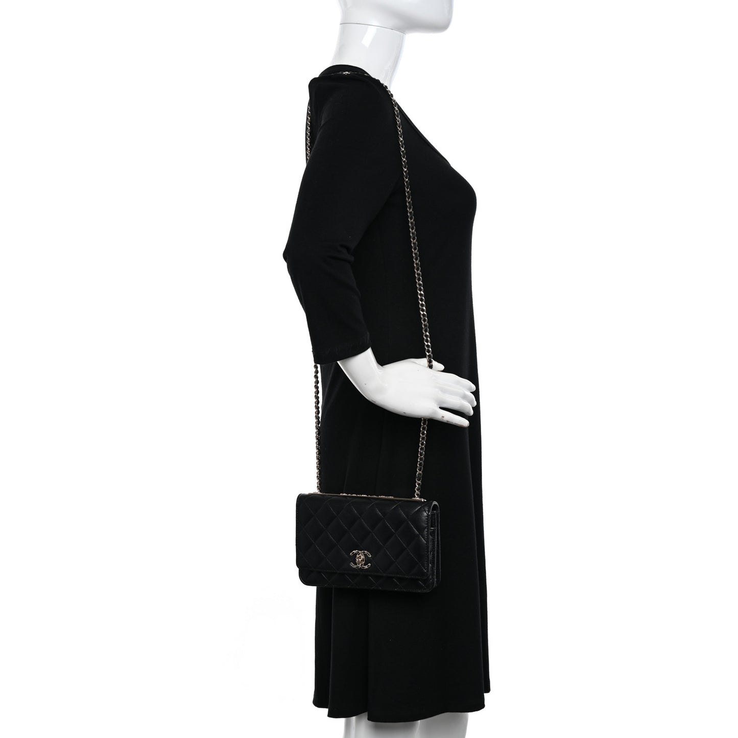 Lambskin Quilted Trendy CC Wallet On Chain WOC Black