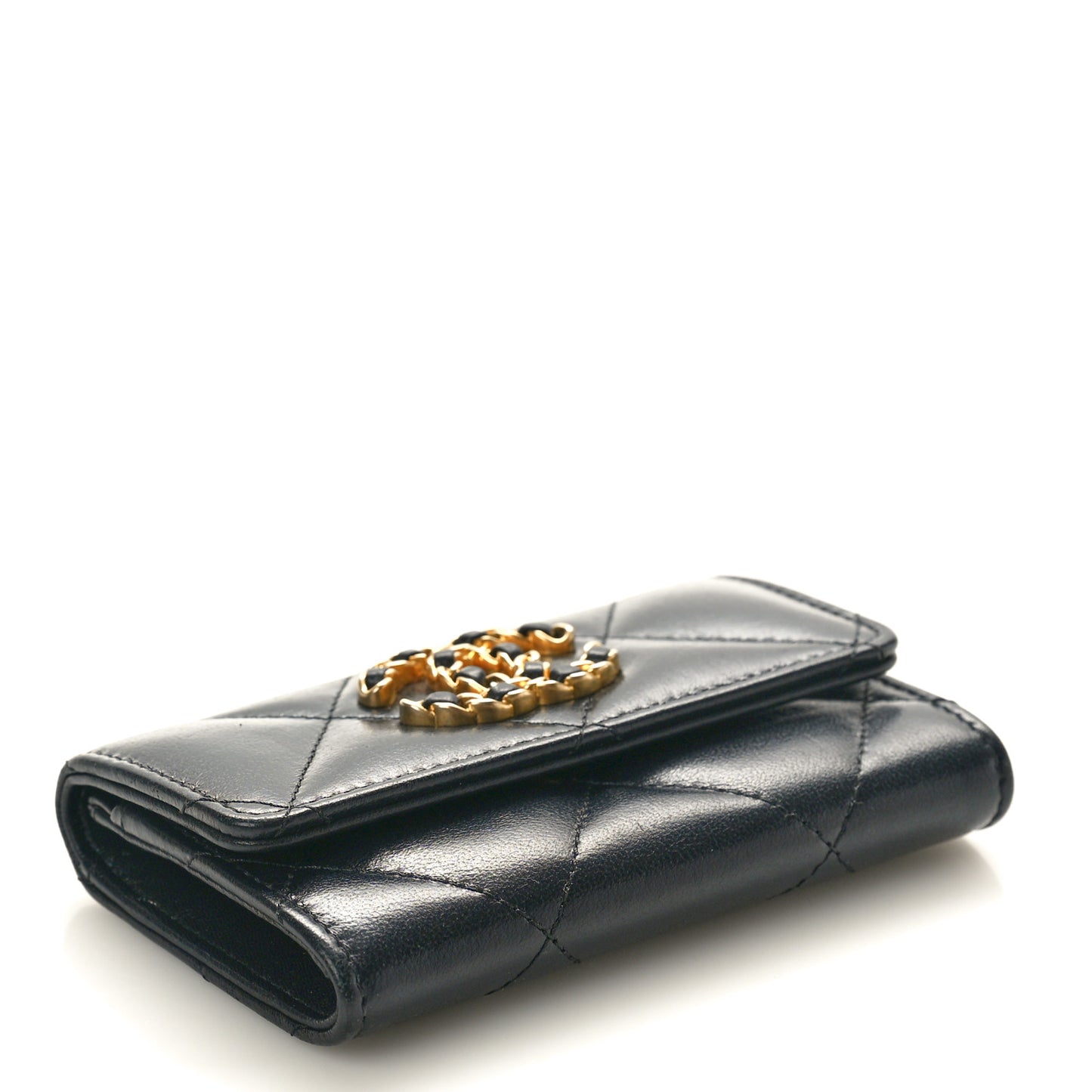 Lambskin Quilted Chanel 19 Flap Card Holder Black