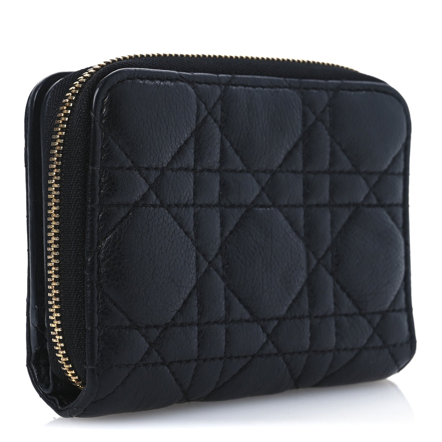 Grained Calfskin Supple Cannage Caro Scarlet Zipped Wallet Black