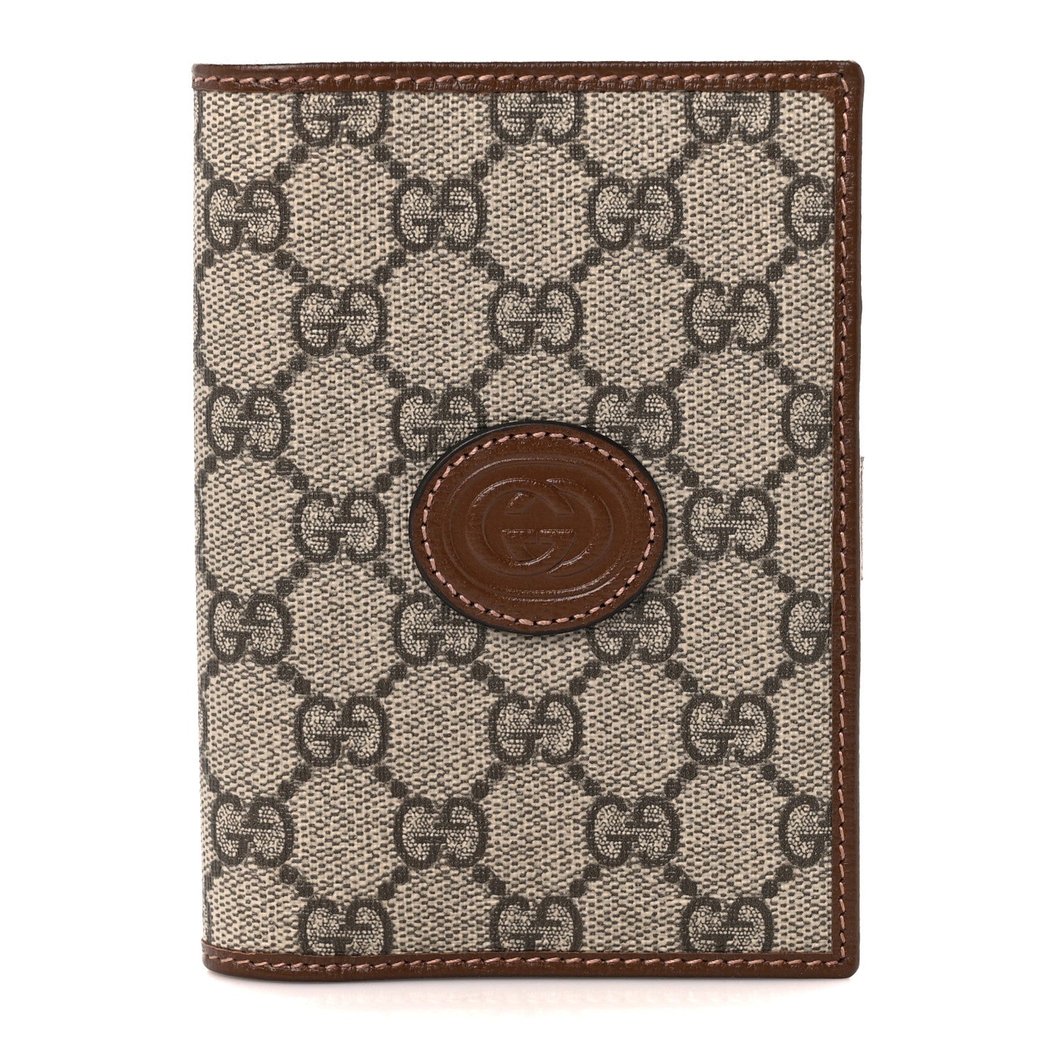 Gucci GG Supreme Monogram Azalea Calfskin Retro Interlocking G Passport Case Beige Red 1 of 11