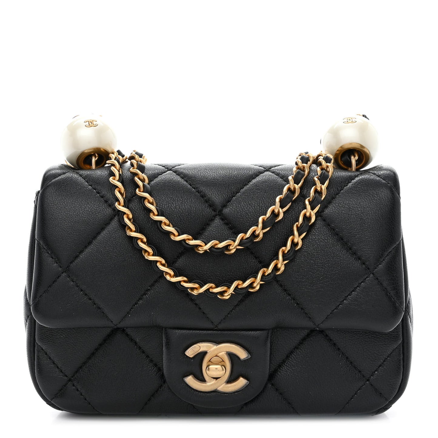 Lambskin Pearl Quilted Mini Flap Black