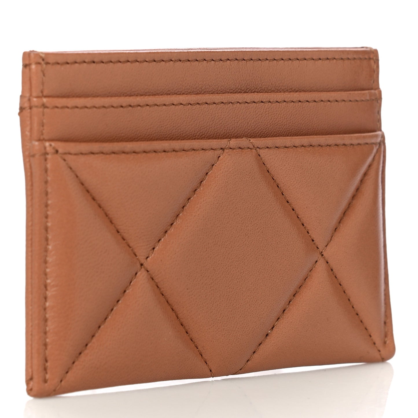 Lambskin Quilted Chanel 19 Card Holder Brown