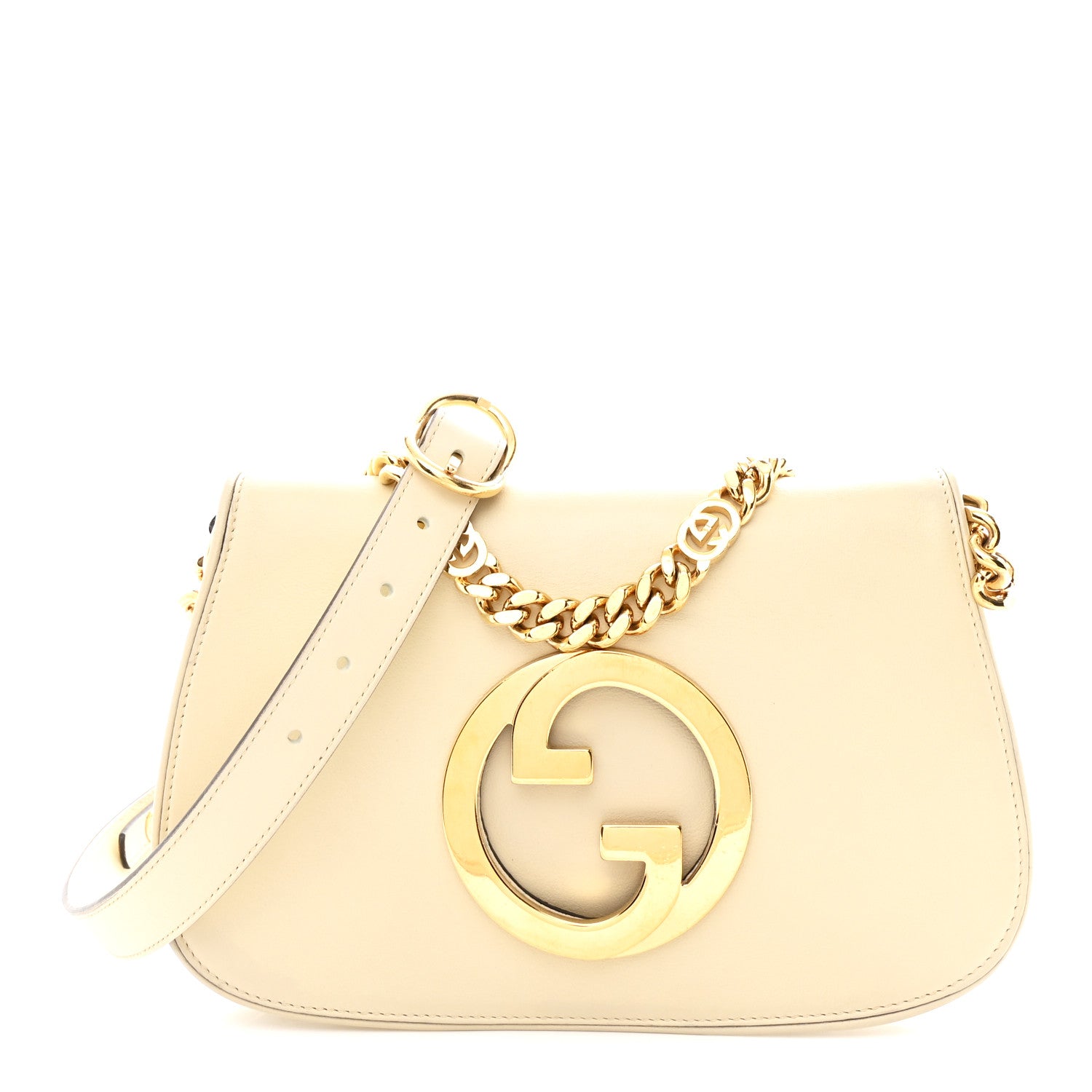 Gucci Roxy Calfskin Blondie Chain Shoulder Flap Bag Mystic White