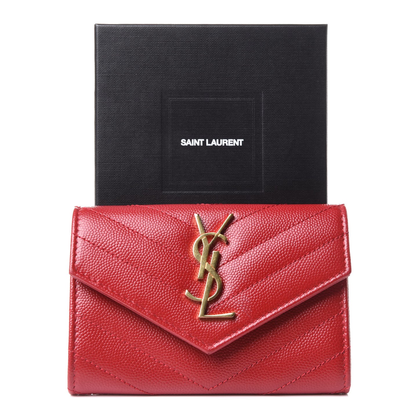 Grain De Poudre Matelasse Chevron Small Monogram Envelope Wallet Rouge Eros
