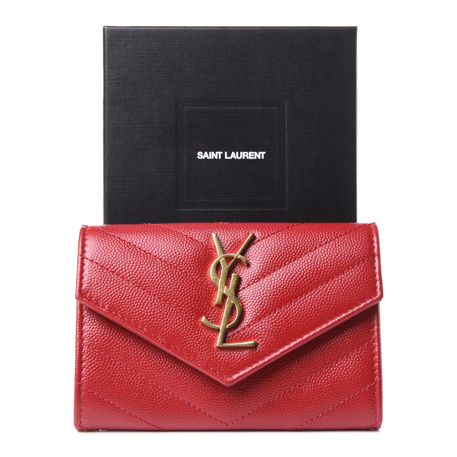 Saint Laurent Grain De Poudre Matelasse Chevron Small Monogram Envelope Wallet Rouge Eros 8 of 8