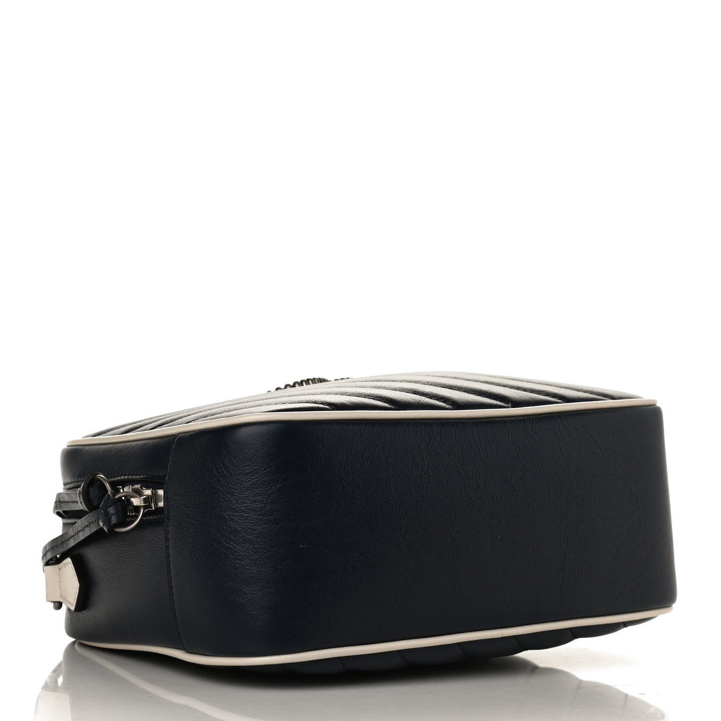 Vintage Effect Calfskin Matelasse Diagonal Small Torchon GG Marmont Bamboo Top Handle Shoulder Bag Blue Agata Mystic White