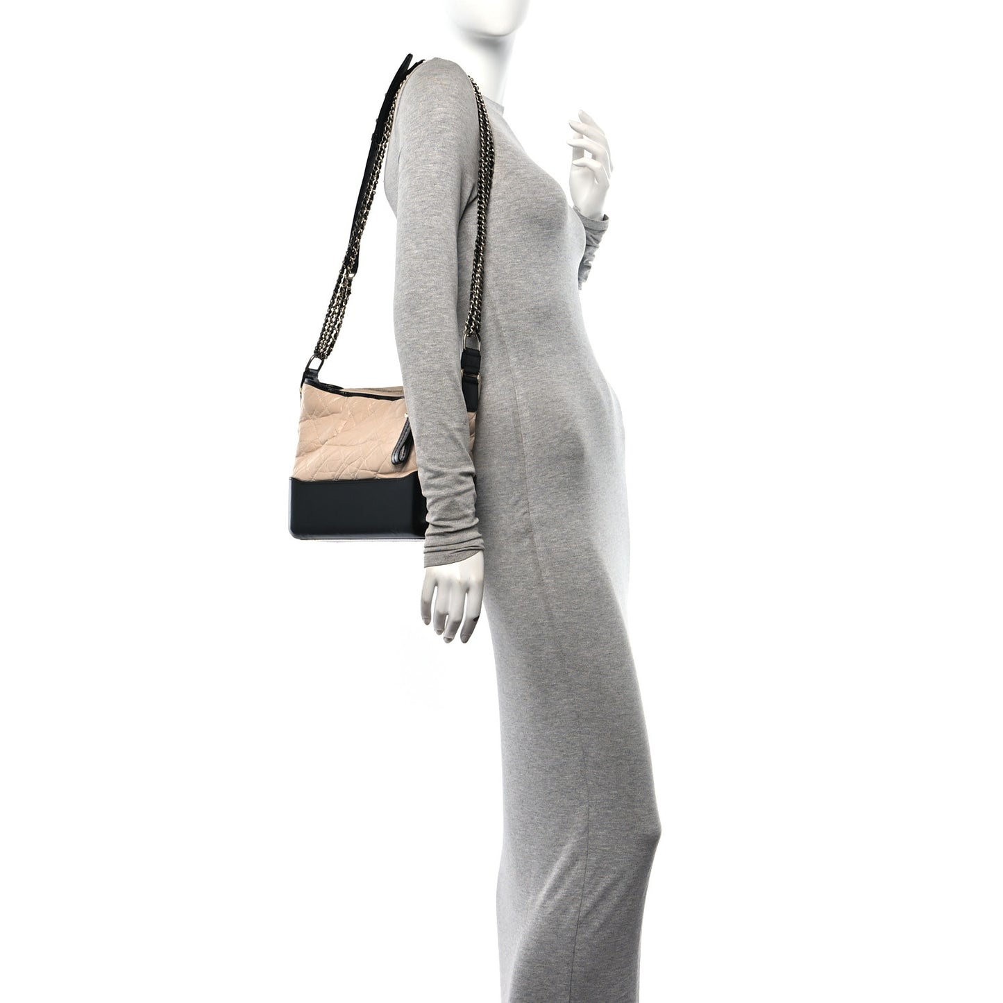 Aged Calfskin Quilted Medium Gabrielle Hobo Beige Black