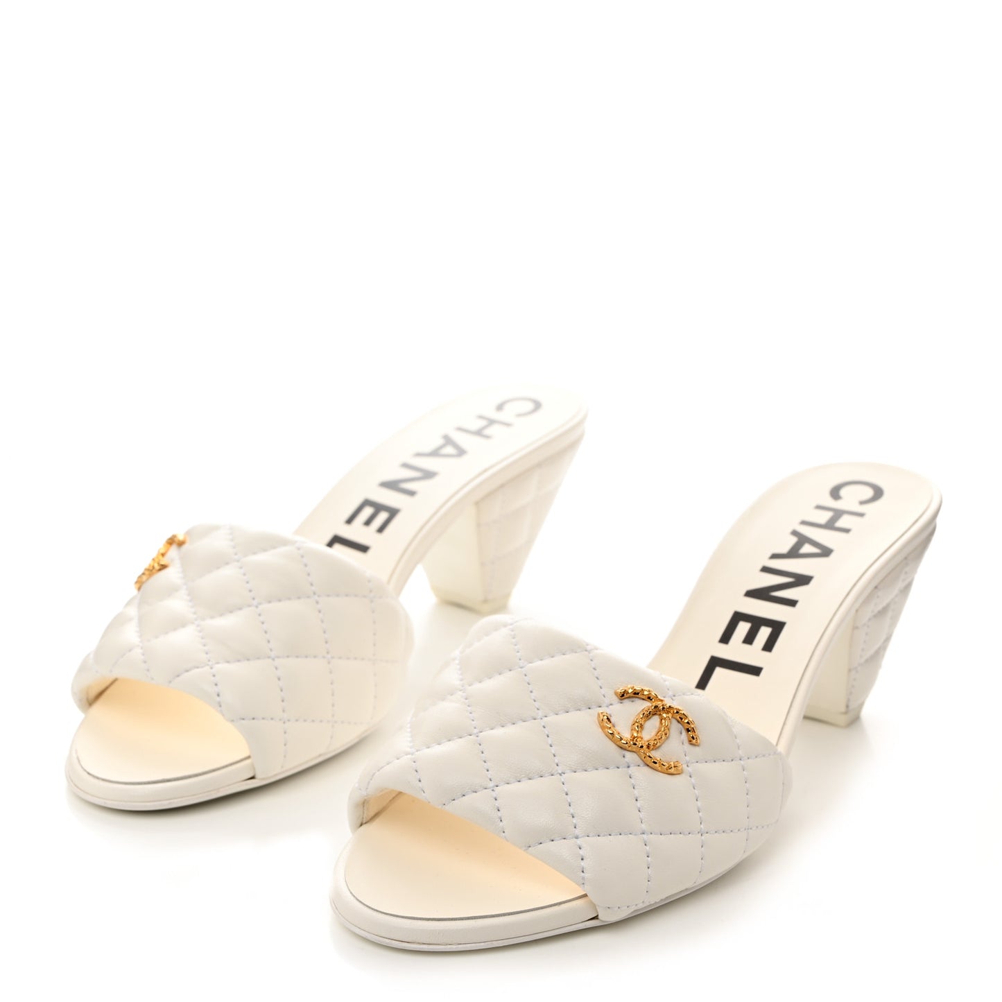 Lambskin Quilted Textured CC Mules 39.5 White