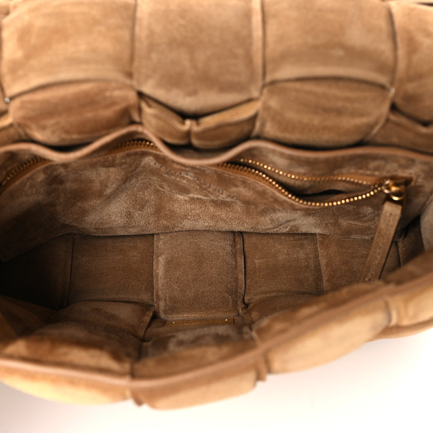 Suede Maxi Intrecciato Padded Cassette Crossbody Bag Taupe