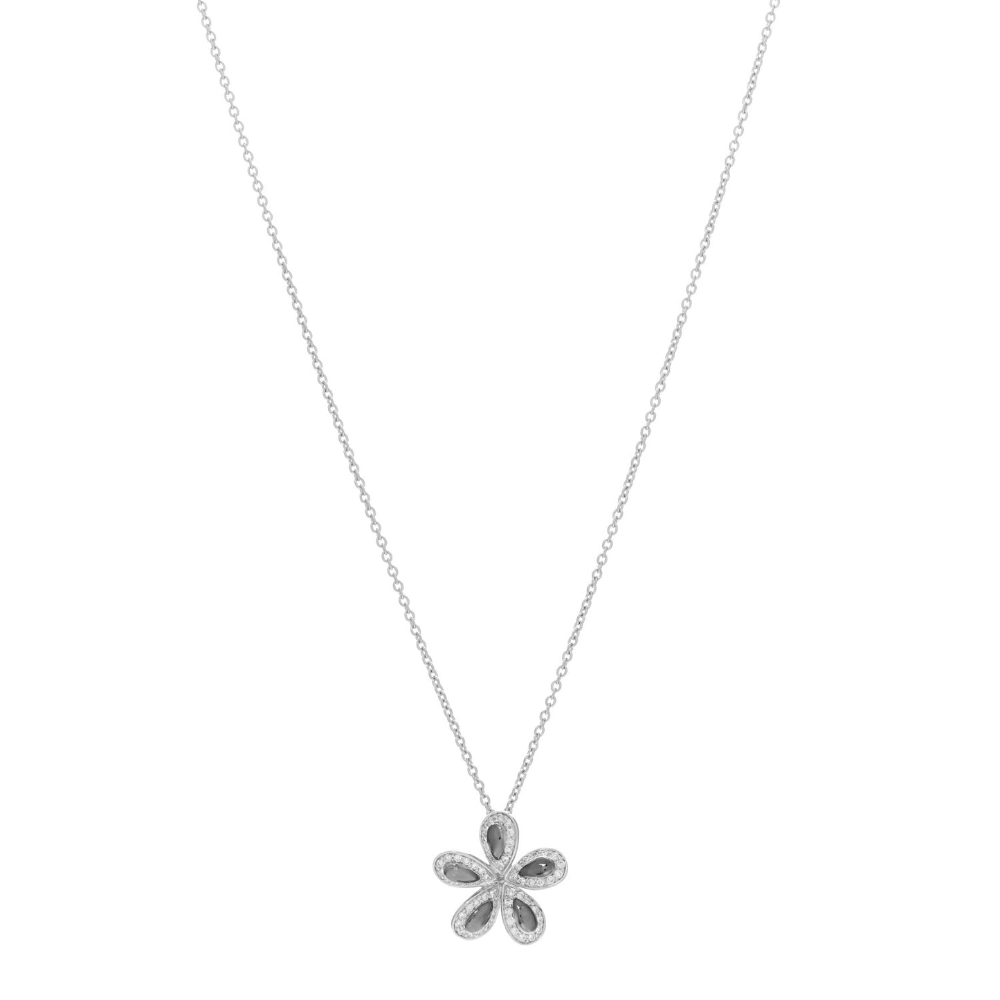 18K White Gold Diamond Fantasia Big Flower Pendant Necklace