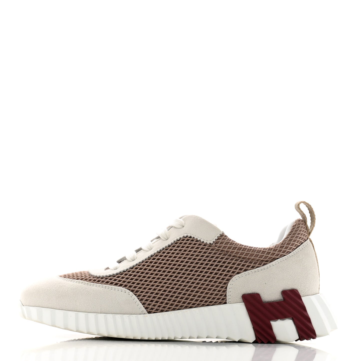 Air Mesh Suede Goatskin Bouncing Sneakers 38 Beige Argile White
