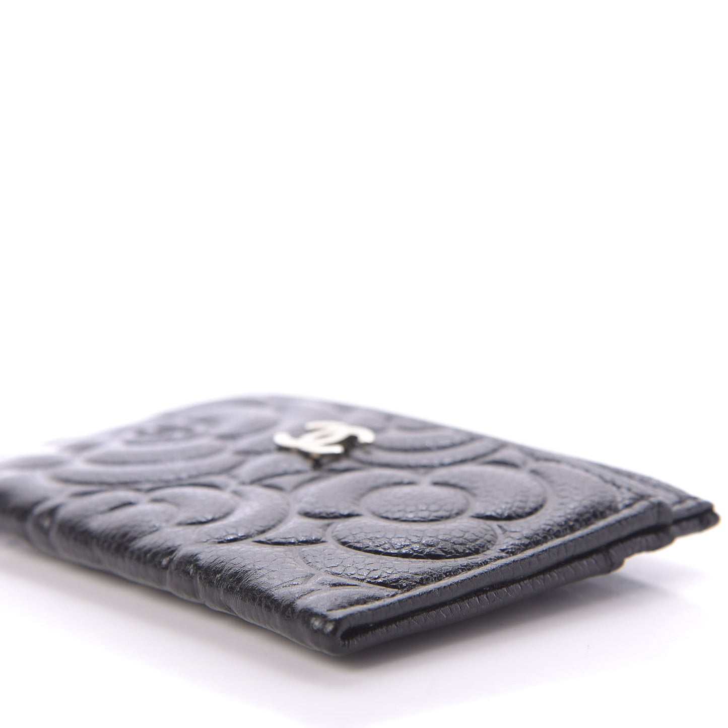 Caviar Camellia Embossed Card Holder Black