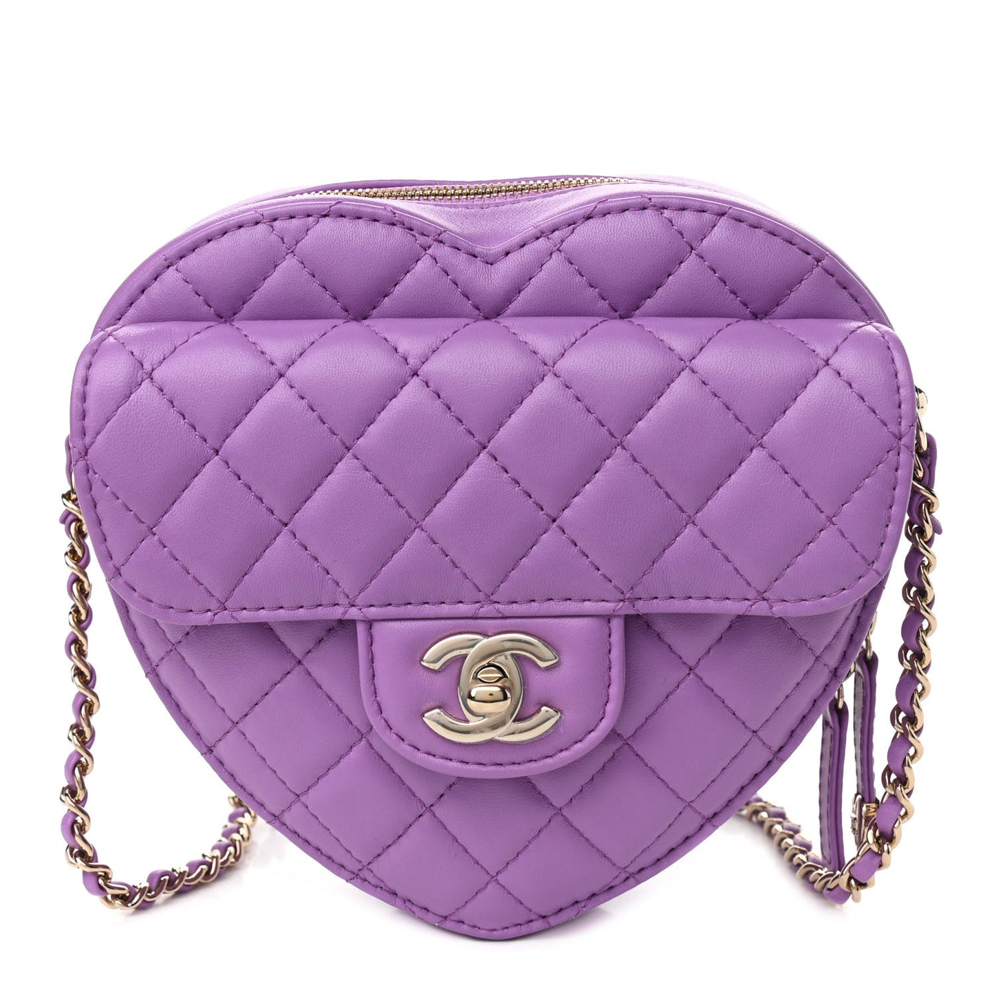 Lambskin Quilted CC In Love Heart Bag Purple