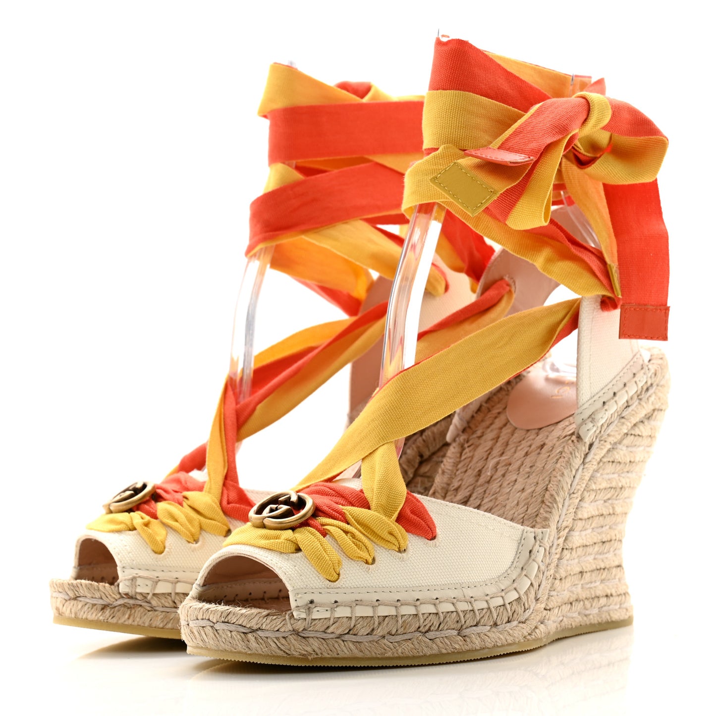 Canvas Ankle Wrap Interlocking G Platform 35/120mm Espadrille Wedges 36.5 Orange Yellow