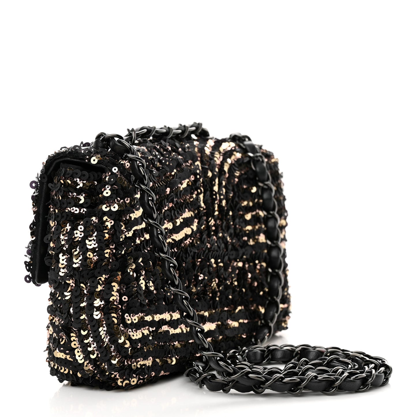 Sequin Mini Rectangular Flap Black Gold