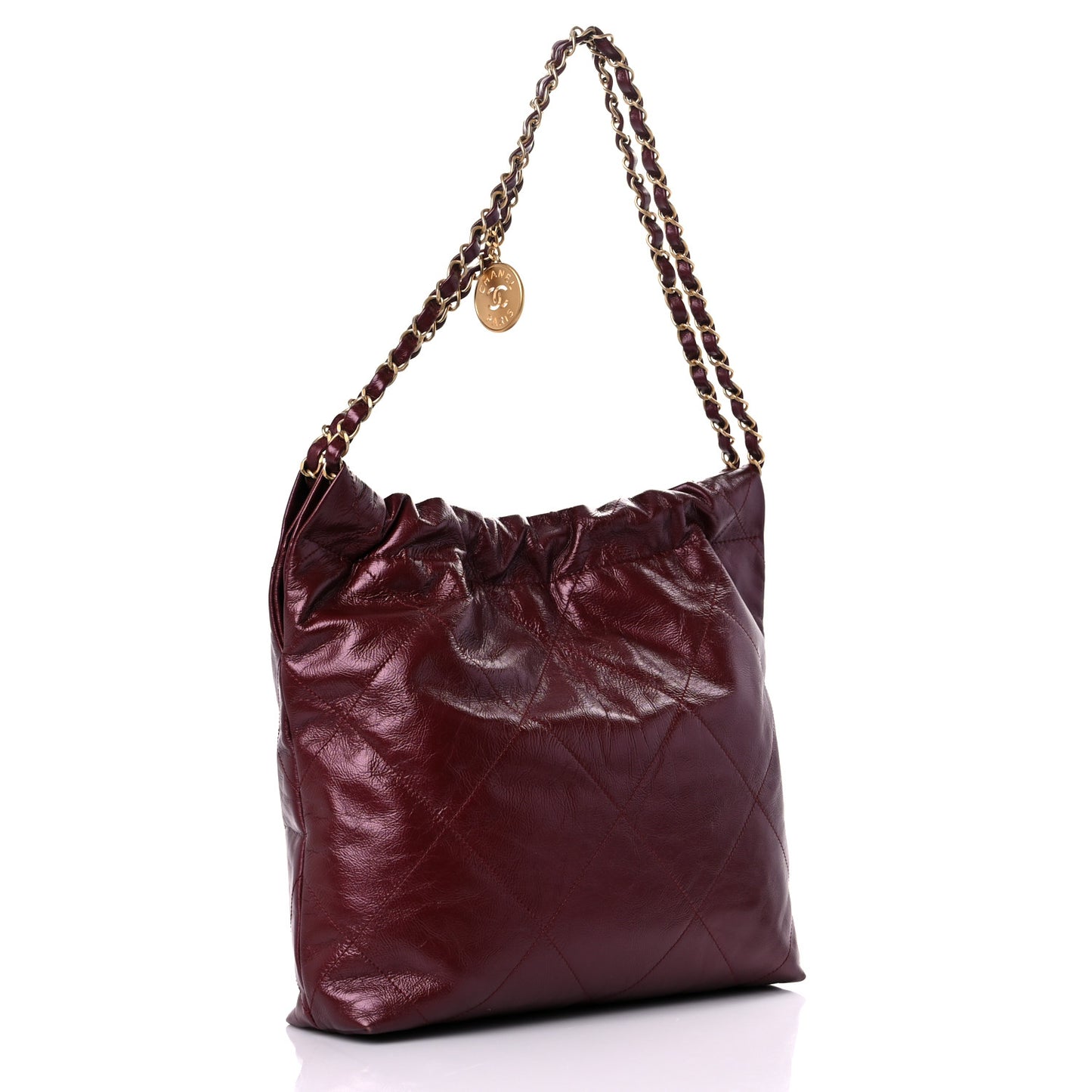 Shiny Calfskin Quilted Small Chanel 22 Burgundy