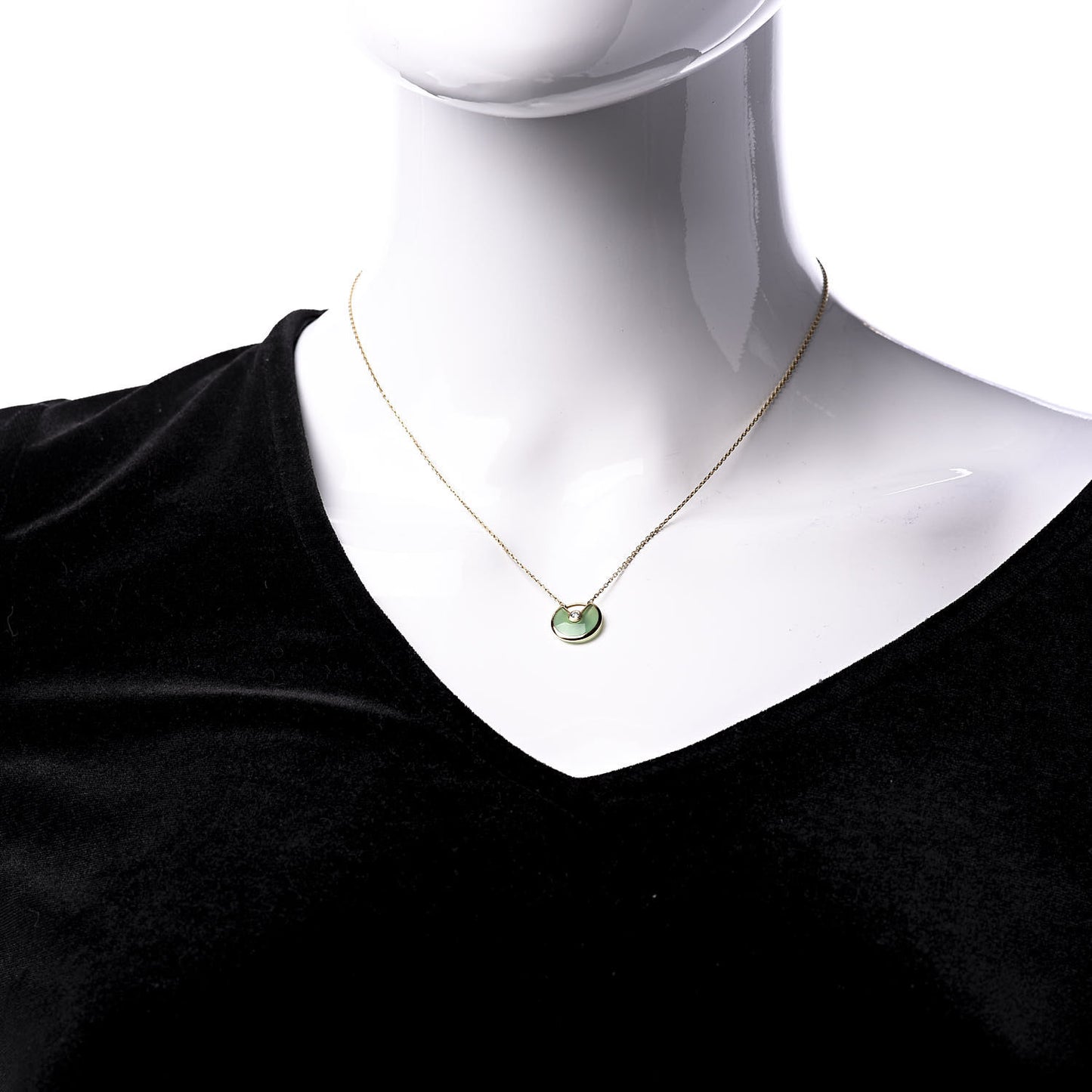 18K Yellow Gold Diamond Chrysoprase XS Amulette de Cartier Pendant Necklace