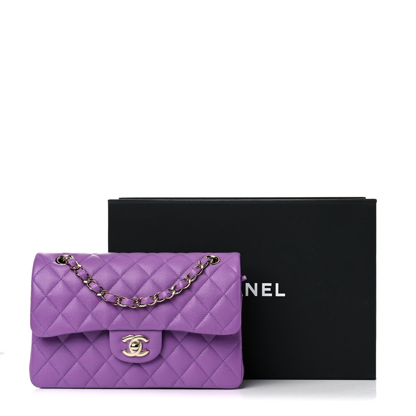 Caviar Quilted Small Double Flap Purple