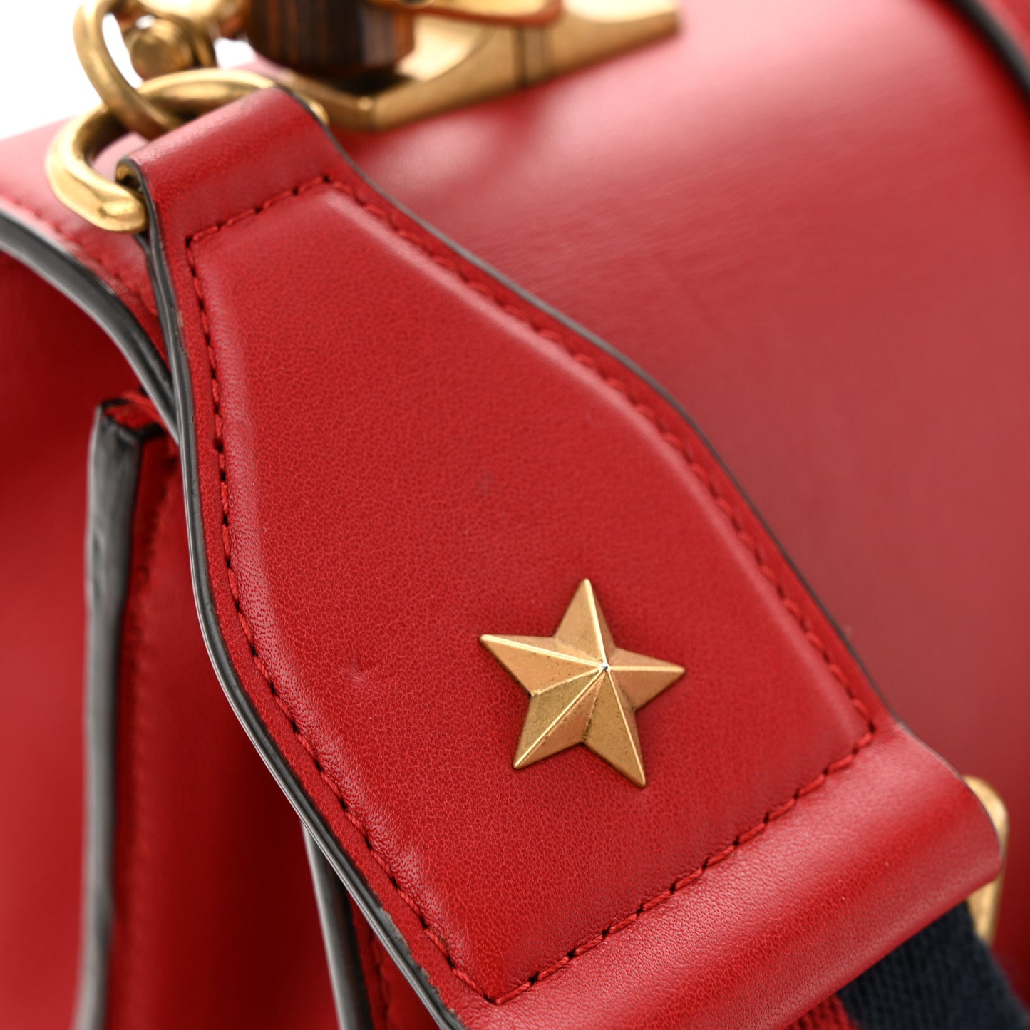 Moon Calfskin Web Medium Dionysus Bamboo Top Handle Bag Hibiscus Red